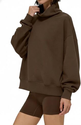 Women's Oversized Mock Neck Sweatshirt Turtleneck Pullover Athletic Long Sleeve Sweatshirt with Pockets Tops in Saudi Arabia