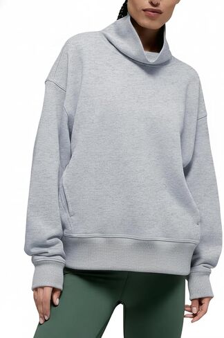 Women's Oversized Mock Neck Sweatshirt Turtleneck Pullover Athletic Long Sleeve Sweatshirt with Pockets Tops in Saudi Arabia