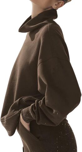 Women's Oversized Mock Neck Sweatshirt Turtleneck Pullover Athletic Long Sleeve Sweatshirt with Pockets Tops in Saudi Arabia