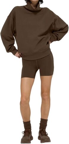 Women's Oversized Mock Neck Sweatshirt Turtleneck Pullover Athletic Long Sleeve Sweatshirt with Pockets Tops in Saudi Arabia
