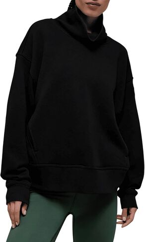 Women's Oversized Mock Neck Sweatshirt Turtleneck Pullover Athletic Long Sleeve Sweatshirt with Pockets Tops in Saudi Arabia