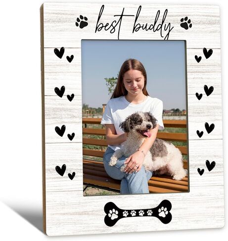 إطار صورة الكلب من Goldendoodle Gifts مقاس 5x7، هدايا لعشاق رسومات الشعار المبتكرة الذهبية، إطار الصورة، الحياة أفضل مع إطارات الصور الخشبية للكلب Goldendoodle لديكور غرفة المكتب والمنزل in Kuwait