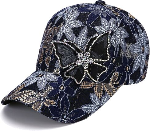 قبعة بيسبول بلينغ بلينغ باترفلاي سلحفاة للنساء، قبعة بيسبول لامعة مرصعة بحجر الراين قابلة للتعديل in Kuwait