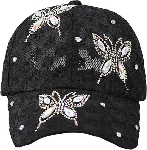 Bling Bling Butterfly Turtle Baseball Cap for Women,Shiny Studded Rhinestone Adjustable Sparkling Baseball Hat in Saudi Arabia