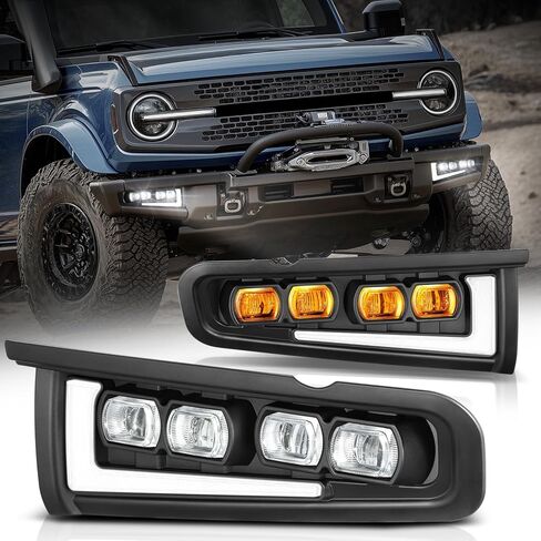 Auto Dynasty Fog Lights Assembly Compatible with 2021 2022 2023 2024 2025 Ford Bronco, Quad Beam LED Fog Lights with Projector Housing, Driver and Passenger Sides, Black in Saudi Arabia