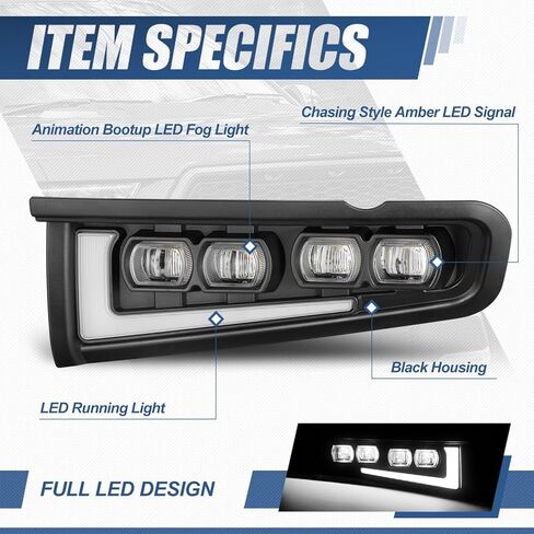 Auto Dynasty Fog Lights Assembly Compatible with 2021 2022 2023 2024 2025 Ford Bronco, Quad Beam LED Fog Lights with Projector Housing, Driver and Passenger Sides, Black in Saudi Arabia