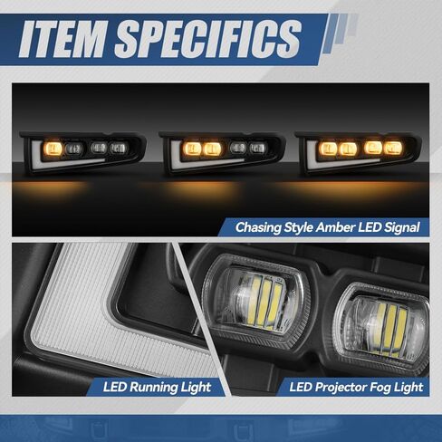 Auto Dynasty Fog Lights Assembly Compatible with 2021 2022 2023 2024 2025 Ford Bronco, Quad Beam LED Fog Lights with Projector Housing, Driver and Passenger Sides, Black in Saudi Arabia
