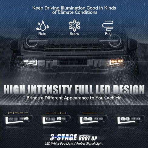 Auto Dynasty Fog Lights Assembly Compatible with 2021 2022 2023 2024 2025 Ford Bronco, Quad Beam LED Fog Lights with Projector Housing, Driver and Passenger Sides, Black in Saudi Arabia