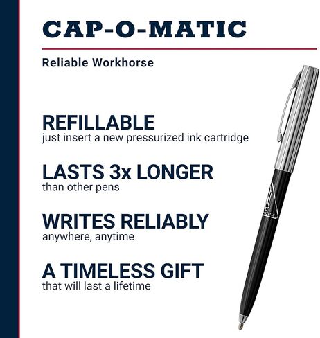 Fisher Space Pen Chrome Space Shuttle Imprint Cap-O-Matic Pen, Pressurized Ballpoint Pen, Writes Upside Down and in Extreme Temperatures, Black Ink, Medium Point, Pocket Clip, Made in the USA in Saudi Arabia
