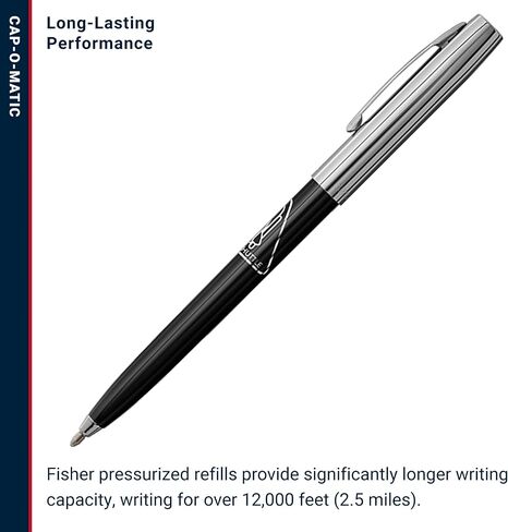 Fisher Space Pen Chrome Space Shuttle Imprint Cap-O-Matic Pen, Pressurized Ballpoint Pen, Writes Upside Down and in Extreme Temperatures, Black Ink, Medium Point, Pocket Clip, Made in the USA in Saudi Arabia