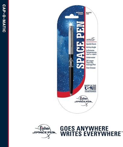 Fisher Space Pen Chrome Space Shuttle Imprint Cap-O-Matic Pen, Pressurized Ballpoint Pen, Writes Upside Down and in Extreme Temperatures, Black Ink, Medium Point, Pocket Clip, Made in the USA in Saudi Arabia