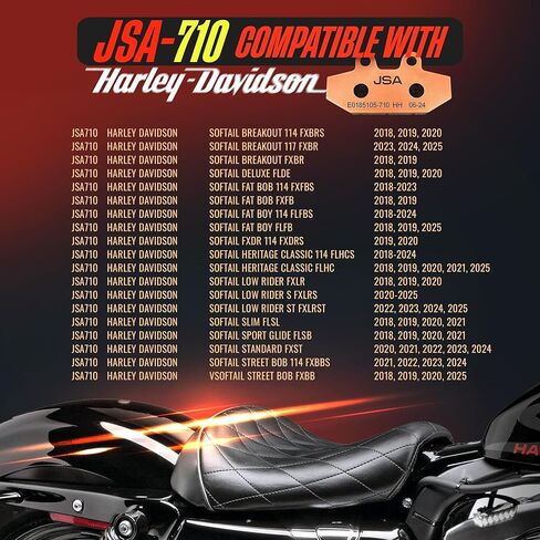 JSA Brakes 710 HH Front or Rear Brake Pads for Harley Davidson Softail Deluxe, Heritage, Classic, Breakout, Road King, Low Rider – Resin-Based Compound with Copper Backing – FA710 in Kuwait