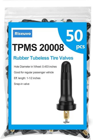 Riseuvo 50Pcs TPMS 20008 Sensor Valve Stem Rubber Snap-in Valves, Tubeless Valve Stems 0.453 inch Rim Holes Replacement for Standard Vehicle Tires in Kuwait