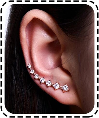 Rhinestones Ear Cuff Cartilage 7 Crystals Ear Cuffs Hoop Climber S925 Sterling Silver Earrings with Cubic Zirconia CZ Hypoallergenic Piercing Gifts for Women in Kuwait