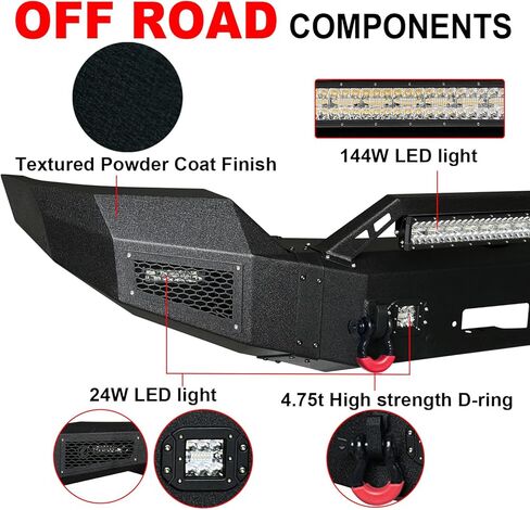 المصد الأمامي والخلفي ذو نسيج أسود مطور متوافق مع 15-19 جي إم سي سييرا 2500 3500 مع لوحة ونش و5 مصابيح LED وحلقتين على شكل حرف D in Kuwait