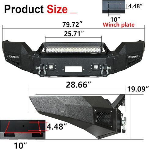 المصد الأمامي والخلفي ذو نسيج أسود مطور متوافق مع 15-19 جي إم سي سييرا 2500 3500 مع لوحة ونش و5 مصابيح LED وحلقتين على شكل حرف D in Kuwait