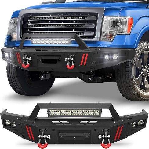 F150 Front Bumper with Winch Plate for 2018-2020 Ford F-150 (Excluding Raptor) Textured Black Bumper with D-rings, 144W Long Light Bar, License Plate Bracket in Saudi Arabia