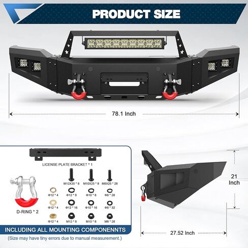 F150 Front Bumper with Winch Plate for 2018-2020 Ford F-150 (Excluding Raptor) Textured Black Bumper with D-rings, 144W Long Light Bar, License Plate Bracket in Saudi Arabia