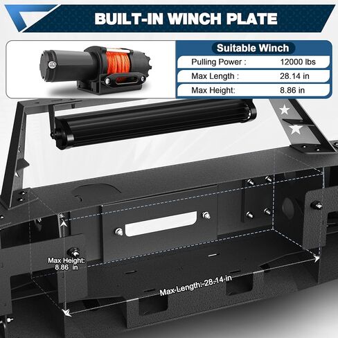 F150 Front Bumper with Winch Plate for 2018-2020 Ford F-150 (Excluding Raptor) Textured Black Bumper with D-rings, 144W Long Light Bar, License Plate Bracket in Saudi Arabia