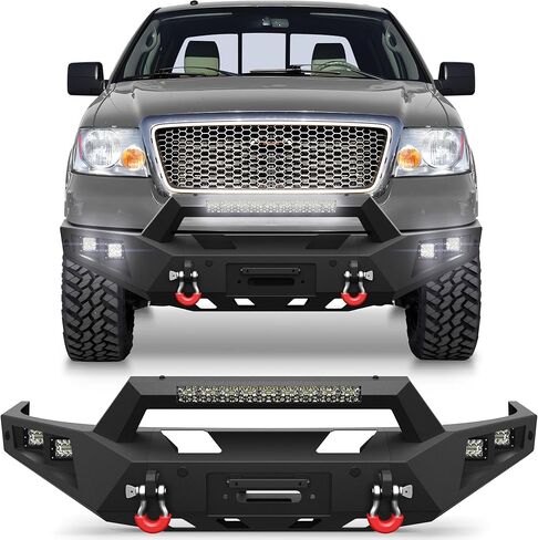 F150 Front Bumper with Winch Plate for 2018-2020 Ford F-150 (Excluding Raptor) Textured Black Bumper with D-rings, 144W Long Light Bar, License Plate Bracket in Saudi Arabia