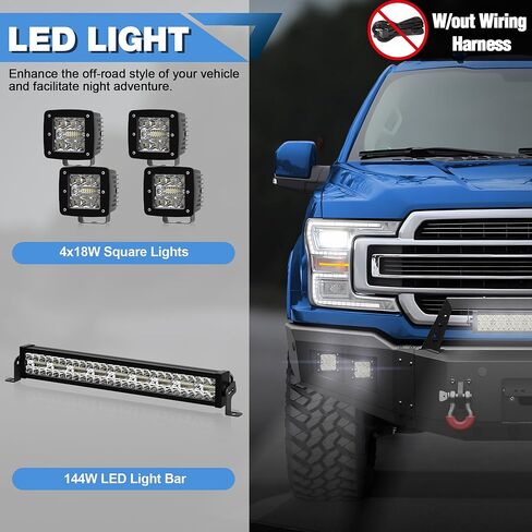 F150 Front Bumper with Winch Plate for 2018-2020 Ford F-150 (Excluding Raptor) Textured Black Bumper with D-rings, 144W Long Light Bar, License Plate Bracket in Saudi Arabia