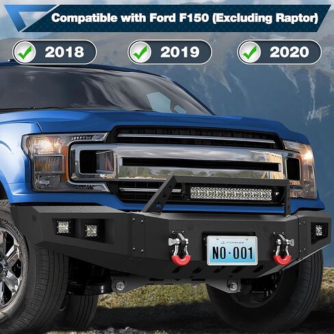 F150 Front Bumper with Winch Plate for 2018-2020 Ford F-150 (Excluding Raptor) Textured Black Bumper with D-rings, 144W Long Light Bar, License Plate Bracket in Saudi Arabia