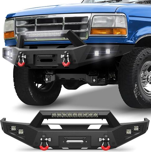 F150 Front Bumper with Winch Plate for 2018-2020 Ford F-150 (Excluding Raptor) Textured Black Bumper with D-rings, 144W Long Light Bar, License Plate Bracket in Saudi Arabia
