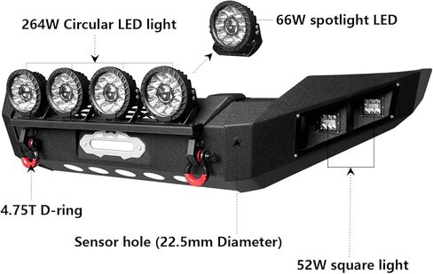 Front and Rear Bumpers Black Compatible with 2003-2004-2005 Ram 2500/3500 Steel with 13000lbs Winch Plate and Lights and 4.75T D-Rings (Front+Rear Bumpers (Round Light Bar))) in Saudi Arabia