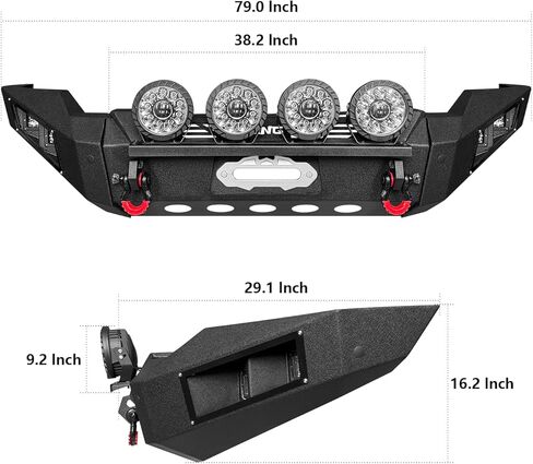 Front and Rear Bumpers Black Compatible with 2003-2004-2005 Ram 2500/3500 Steel with 13000lbs Winch Plate and Lights and 4.75T D-Rings (Front+Rear Bumpers (Round Light Bar))) in Saudi Arabia