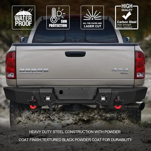 Front and Rear Bumpers Black Compatible with 2003-2004-2005 Ram 2500/3500 Steel with 13000lbs Winch Plate and Lights and 4.75T D-Rings (Front+Rear Bumpers (Round Light Bar))) in Saudi Arabia