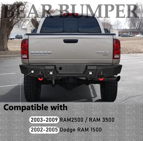 Front and Rear Bumpers Black Compatible with 2003-2004-2005 Ram 2500/3500 Steel with 13000lbs Winch Plate and Lights and 4.75T D-Rings (Front+Rear Bumpers (Round Light Bar))) in Saudi Arabia