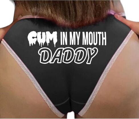Knaughty Knickers Cum in My Mouth Daddy DDLG DDLB Age Play Cumslut Adult Design Black and White Bikini Panties in Kuwait