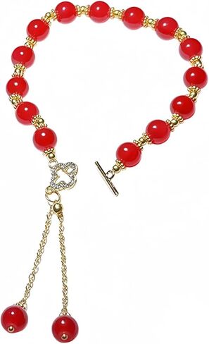 Vintage Red Beaded Bracelet for Women Maple Leaf Fall Bracelet Natural Red Jade Stretch Bracelet Gold Stretch Bracelet OT Clasp Bracelet Thanksgiving Autumn Jewelry in Kuwait