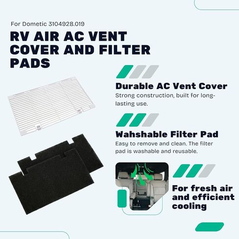 فلتر مكيف هواء RV للمبيت، غطاء مكيف هواء RV متوافق مع Duo Therm، فلتر تيار متردد للتخييم، غطاء مكيف الهواء لمقطورة السفر، حزمة واحدة مع وسادتي مرشحات in Kuwait