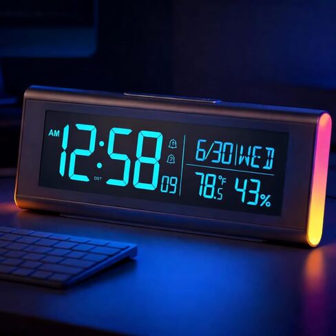 ساعات منبه ماشي لغرف النوم، ساعة رقمية LED مقاس 8.54 بوصة مع ضوء ليلي متغير 9 ألوان، سطوع قابل للتعديل، التوقيت الصيفي، نوم ثقيل، درجة حرارة لغرفة المعيشة، هدية مثالية للأطفال والمراهقين وكبار السن in Kuwait