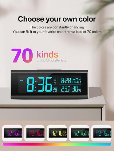 ساعات منبه ماشي لغرف النوم، ساعة رقمية LED مقاس 8.54 بوصة مع ضوء ليلي متغير 9 ألوان، سطوع قابل للتعديل، التوقيت الصيفي، نوم ثقيل، درجة حرارة لغرفة المعيشة، هدية مثالية للأطفال والمراهقين وكبار السن in Kuwait