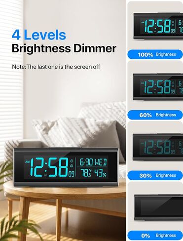 ساعات منبه ماشي لغرف النوم، ساعة رقمية LED مقاس 8.54 بوصة مع ضوء ليلي متغير 9 ألوان، سطوع قابل للتعديل، التوقيت الصيفي، نوم ثقيل، درجة حرارة لغرفة المعيشة، هدية مثالية للأطفال والمراهقين وكبار السن in Kuwait