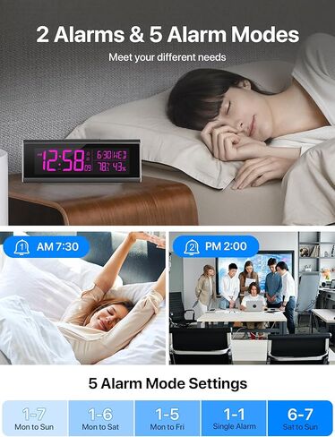 ساعات منبه ماشي لغرف النوم، ساعة رقمية LED مقاس 8.54 بوصة مع ضوء ليلي متغير 9 ألوان، سطوع قابل للتعديل، التوقيت الصيفي، نوم ثقيل، درجة حرارة لغرفة المعيشة، هدية مثالية للأطفال والمراهقين وكبار السن in Kuwait