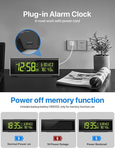 ساعات منبه ماشي لغرف النوم، ساعة رقمية LED مقاس 8.54 بوصة مع ضوء ليلي متغير 9 ألوان، سطوع قابل للتعديل، التوقيت الصيفي، نوم ثقيل، درجة حرارة لغرفة المعيشة، هدية مثالية للأطفال والمراهقين وكبار السن in Kuwait