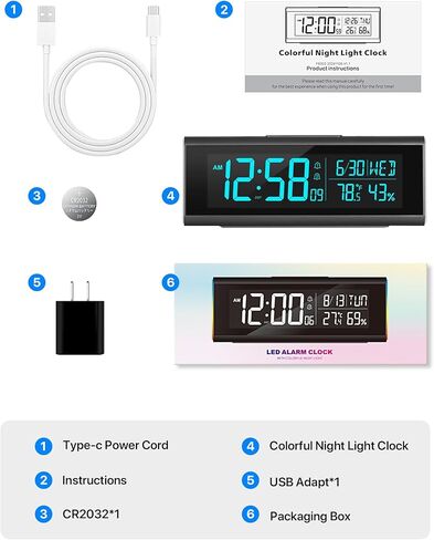 ساعات منبه ماشي لغرف النوم، ساعة رقمية LED مقاس 8.54 بوصة مع ضوء ليلي متغير 9 ألوان، سطوع قابل للتعديل، التوقيت الصيفي، نوم ثقيل، درجة حرارة لغرفة المعيشة، هدية مثالية للأطفال والمراهقين وكبار السن in Kuwait