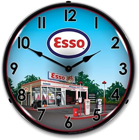New Esso Station Retro Vintage Style Advertising L.E.D. Lighted Clock - Ships Free Next Business Day to Lower 48 States in Saudi Arabia