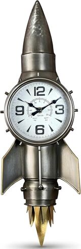 ساعة حائط صاروخية لديكور الفضاء، هدايا الطيار، هدايا الطيران، ديكور حائط معدني صناعي للرجال، فن صاروخ فضائي عتيق مستوحى من ديكور كهف الرجل، منحوتة حائط فريدة لغرفة المعيشة، المكتب، غرفة الأولاد in Kuwait