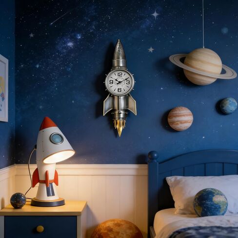 ساعة حائط صاروخية لديكور الفضاء، هدايا الطيار، هدايا الطيران، ديكور حائط معدني صناعي للرجال، فن صاروخ فضائي عتيق مستوحى من ديكور كهف الرجل، منحوتة حائط فريدة لغرفة المعيشة، المكتب، غرفة الأولاد in Kuwait