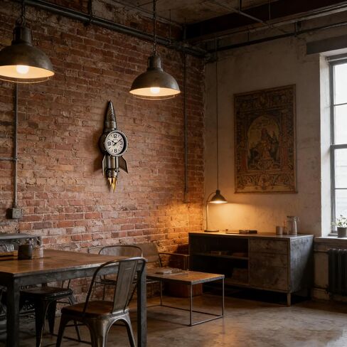 ساعة حائط صاروخية لديكور الفضاء، هدايا الطيار، هدايا الطيران، ديكور حائط معدني صناعي للرجال، فن صاروخ فضائي عتيق مستوحى من ديكور كهف الرجل، منحوتة حائط فريدة لغرفة المعيشة، المكتب، غرفة الأولاد in Kuwait