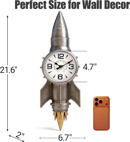 ساعة حائط صاروخية لديكور الفضاء، هدايا الطيار، هدايا الطيران، ديكور حائط معدني صناعي للرجال، فن صاروخ فضائي عتيق مستوحى من ديكور كهف الرجل، منحوتة حائط فريدة لغرفة المعيشة، المكتب، غرفة الأولاد in Kuwait