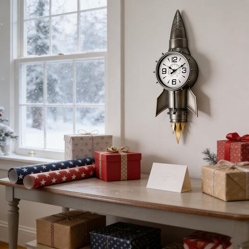 ساعة حائط صاروخية لديكور الفضاء، هدايا الطيار، هدايا الطيران، ديكور حائط معدني صناعي للرجال، فن صاروخ فضائي عتيق مستوحى من ديكور كهف الرجل، منحوتة حائط فريدة لغرفة المعيشة، المكتب، غرفة الأولاد in Kuwait