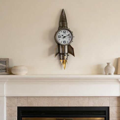 ساعة حائط صاروخية لديكور الفضاء، هدايا الطيار، هدايا الطيران، ديكور حائط معدني صناعي للرجال، فن صاروخ فضائي عتيق مستوحى من ديكور كهف الرجل، منحوتة حائط فريدة لغرفة المعيشة، المكتب، غرفة الأولاد in Kuwait