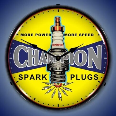 New Champion Plugs Vintage Style Advertising LED Lighted Retro Clock - Ships Free Next Business Day to Lower 48 States in Saudi Arabia