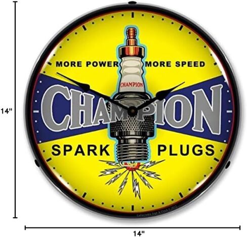 New Champion Plugs Vintage Style Advertising LED Lighted Retro Clock - Ships Free Next Business Day to Lower 48 States in Saudi Arabia