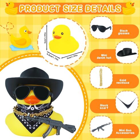 1pc Black Gangster Rubber Duck Car Accessories with Cowboy Hat, Sunglasses, Bandana & AK47 Toy, Funny Squeaky Duck Decor for Car Dashboard, Office, Home - Stress Reliever Gift in Kuwait
